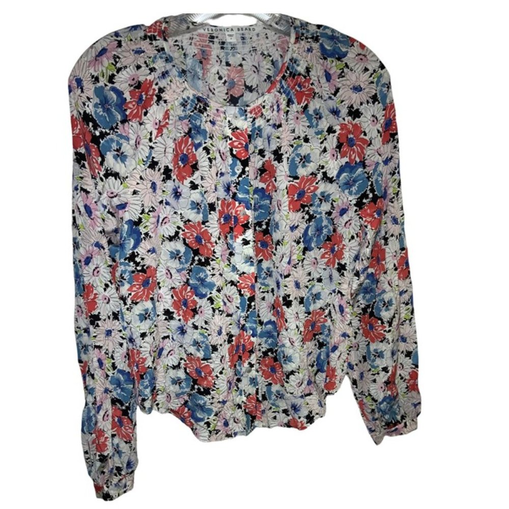 Veronica Beard Madge Multi-Color Floral Long Sleeve Silk Blouse Size 2